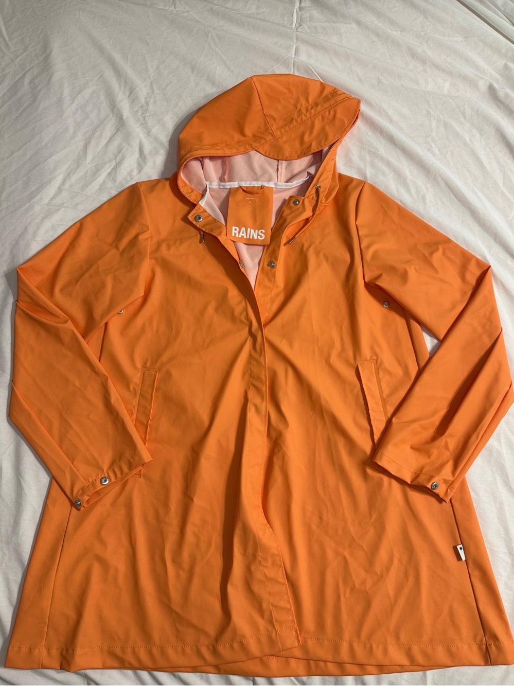 Rains Orange Hooded Rain Coat - L